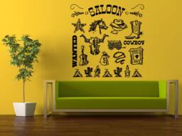 Wild West Cowboys Wanted Saloon Kids Boys Children Room Set Wall Decal Vinyl Sticker Mural Decor L852 - thumbnail 1