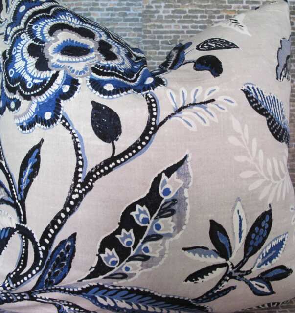 Designer Pillow Cover, Bohemian, Floral, Boho, Navy Blue - image 1
