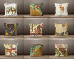 Deer Cushion Cover-Owl Pillow Case-Squirrels Living Room Cover-Fox Case-Gift For Her-Handmade Material