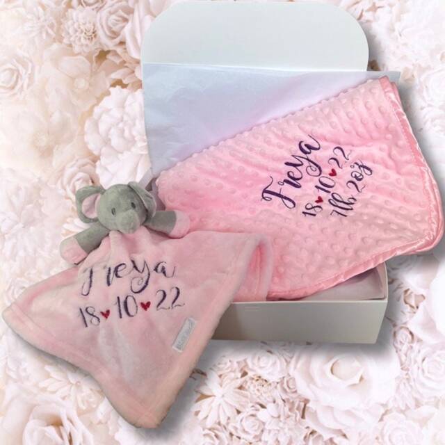 Personalized Baby Blanket & Elephant Comforter Gift Set - image 1