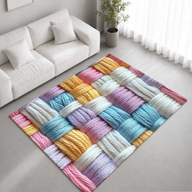 Pastel Thread Basket Weave Texture Rug Non-Slip Soft Area Carpet Bedroom Living Room Hallway Mat Decor - Made in UK - image 1