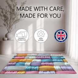 Pastel Thread Basket Weave Texture Rug Non-Slip Soft Area Carpet Bedroom Living Room Hallway Mat Decor - Made in UK - thumbnail 2