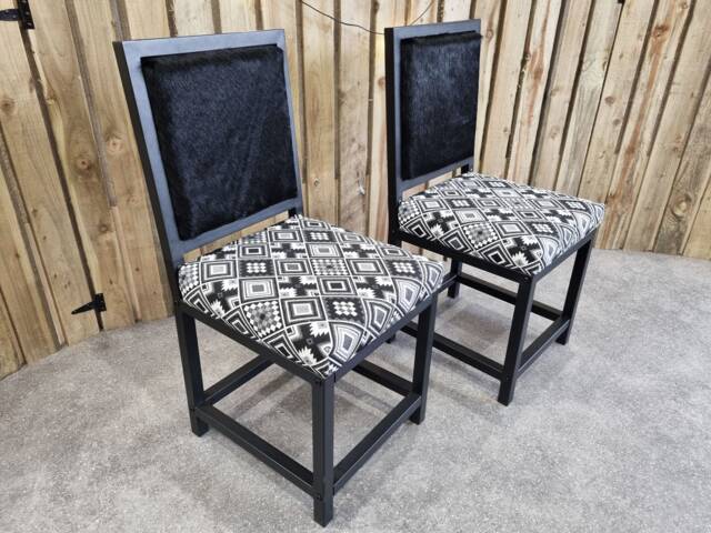 Cowhide Dining Chair - & Aztec Fabric - Black White Farmhouse Custom Made Fpdc - image 1