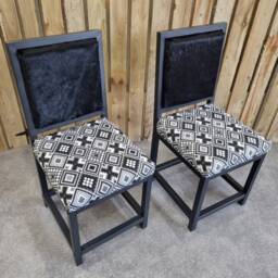 Cowhide Dining Chair - & Aztec Fabric - Black White Farmhouse Custom Made Fpdc - thumbnail 3