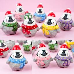 Hand-Painted Porcelain Penguin Figurine, Santa Hat Ornament - thumbnail 4