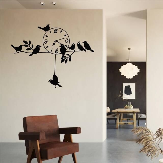 Bird Clock Vinyl Wall Art, Decal, Sticker, Transfer, Mural, Decor, Rent Friendly, Interior, Exterior, Full Removable, - 0705 - image 1