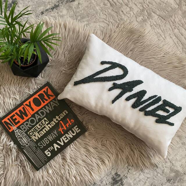 Personalized Name Pillow, Punch Needle Baby Cushion, Room Decor - image 1