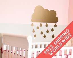 Metallic Gold Wall Decals Decor Stickers Cloud Rain Drop Teardrop Nursery Modern & Scandinavian - Sets Of 25 - thumbnail 1