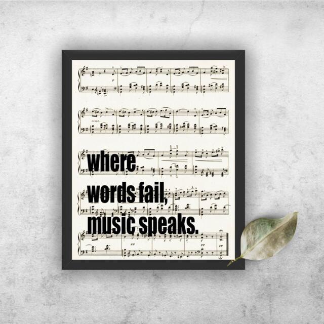 Where Words Fail Quote Antique Sheet Music Art Print Hans Christian Andersen - image 1