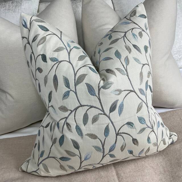 Countryside Voyage Fabric, Cervino Blue Classic Leaf Trail Tapestry Cushion Cover, Pillow High Quality Handmade/Worldwide Shipping - image 1