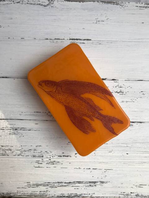 Flying Fish Vintage Illustration Kiln-Fired Night Light On Bright Orange Glass - image 1