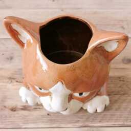 Imperfect Ceramic Ginger Cat Plant Pot - Quirky Glazed Feline Planter, Lover Home Decor - thumbnail 2