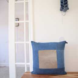 Denim Pillow Cover 20'' Square, Machine Washable - thumbnail 2