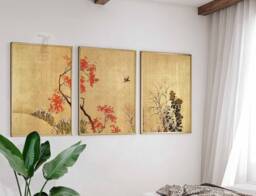 Japanese Set Of 3 Gold Floral Posters, Art Prints, Katsushika Hokusai Wall Art, Ogata Korin Decor, Gift - thumbnail 1