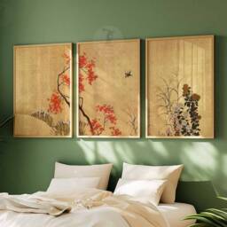 Japanese Set Of 3 Gold Floral Posters, Art Prints, Katsushika Hokusai Wall Art, Ogata Korin Decor, Gift - thumbnail 3