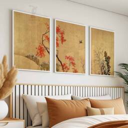 Japanese Set Of 3 Gold Floral Posters, Art Prints, Katsushika Hokusai Wall Art, Ogata Korin Decor, Gift - thumbnail 2