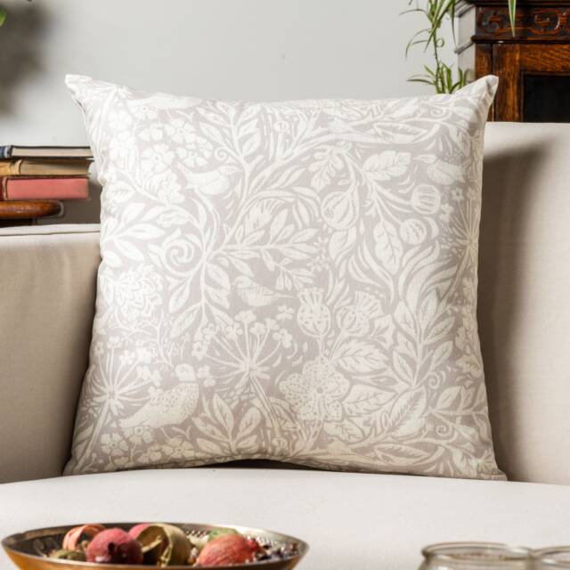 Serene Garden Printed Cushion Cover. Delicate William Morris Inspired Floral & Bird English Design. 17x17 - image 1