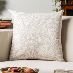 Serene Garden Printed Cushion Cover. Delicate William Morris Inspired Floral & Bird English Design. 17x17 - thumbnail 1