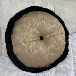Black Gold Round Cushion With Fringe - Handmade Diana Design, Luxury Circular Pillow For Sofa Or Bed - thumbnail 2