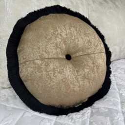 Black Gold Round Cushion With Fringe - Handmade Diana Design, Luxury Circular Pillow For Sofa Or Bed - thumbnail 4