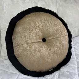 Black Gold Round Cushion With Fringe - Handmade Diana Design, Luxury Circular Pillow For Sofa Or Bed