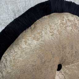 Black Gold Round Cushion With Fringe - Handmade Diana Design, Luxury Circular Pillow For Sofa Or Bed - thumbnail 3