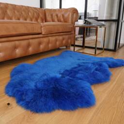 Sheepskin Blue Throw Genuine Leather Wool Carpet Decorative Rug Navy Blue Comfy, Cozy, Hair Is Very Thick, Shiny - thumbnail 2