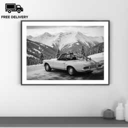 Vintage Classic Car Print, Porsche 911 Apres Ski, Fine Art Photography Wall Art, Museum Quality Black & White Poster - thumbnail 1