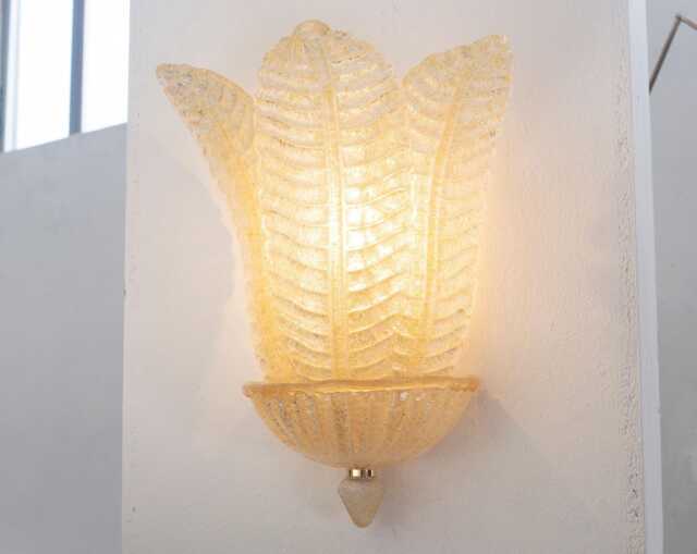 Murano Glass Leaf Sconce in Amber, Italian Mid Century Style Wall Light - image 1
