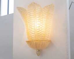Murano Glass Leaf Sconce in Amber, Italian Mid Century Style Wall Light - thumbnail 1