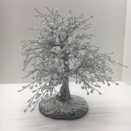 White Beaded Wire Bonsai Tree Sculpture - Winter Home Decor - thumbnail 1