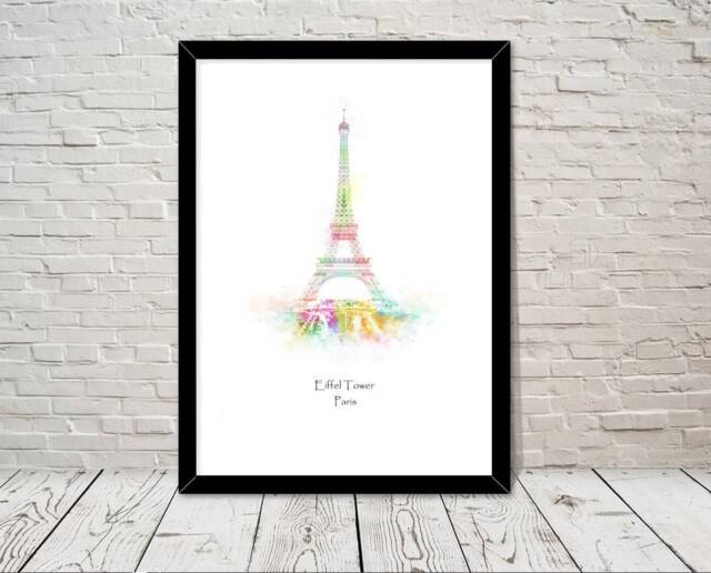 France Print Eiffel Tower Watercolour Illustration Wall Art Home Decor Travel Poster Minimalist Historical Landmarks Attractions