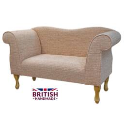 Handmade Small Chaise Lounge Caledonian Rose Fabric, Queen Anne Style - thumbnail 1