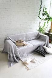Linen Sofa Cover, Couch Linen Slipcover, Custom Natural Loveseat Throw Seat Cover - thumbnail 1