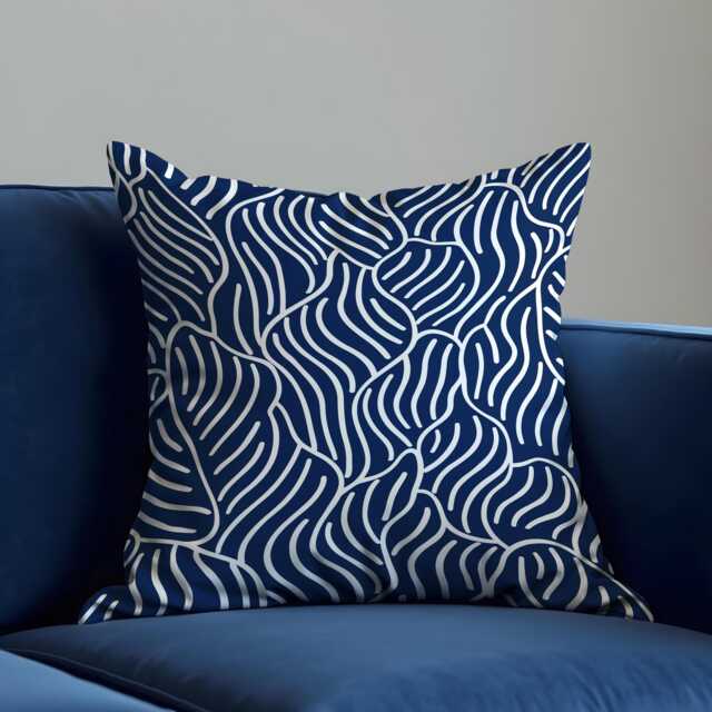 Navy Blue & White Cushion Cover, Abstract Wave Pattern Pillow Case, Minimalist Modern Throw Contemporary Living Room Decor - image 1