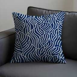 Navy Blue & White Cushion Cover, Abstract Wave Pattern Pillow Case, Minimalist Modern Throw Contemporary Living Room Decor - thumbnail 2