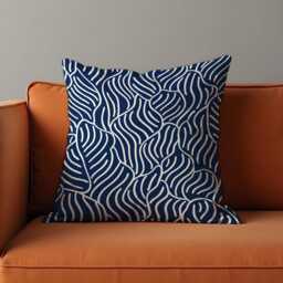 Navy Blue & White Cushion Cover, Abstract Wave Pattern Pillow Case, Minimalist Modern Throw Contemporary Living Room Decor - thumbnail 3