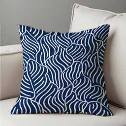 Navy Blue & White Cushion Cover, Abstract Wave Pattern Pillow Case, Minimalist Modern Throw Contemporary Living Room Decor - thumbnail 4
