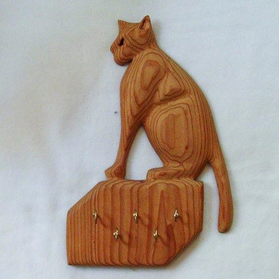 Puss & Hooks-Cat Carved Key Holder-Pussy Cat Carving Rack - image 1