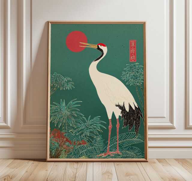 Japanese Crane Poster, Minimalist Oriental Art Print, Elegant Bird Wall Art, Traditional Asian Decor, Zen Nature Artwork - image 1