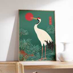 Japanese Crane Poster, Minimalist Oriental Art Print, Elegant Bird Wall Art, Traditional Asian Decor, Zen Nature Artwork - thumbnail 2