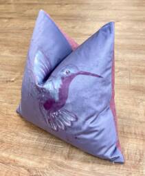 Deep Purple Hummingbird Velvet & Pink Harris Tweed Cushion 18