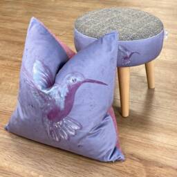 Deep Purple Hummingbird Velvet & Pink Harris Tweed Cushion 18 - thumbnail 4