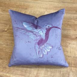 Deep Purple Hummingbird Velvet & Pink Harris Tweed Cushion 18 - thumbnail 3
