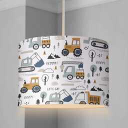 Lampshade - Nursery Trucks & Diggers, Lampshade Or Table Lampshade Childrens Room Round