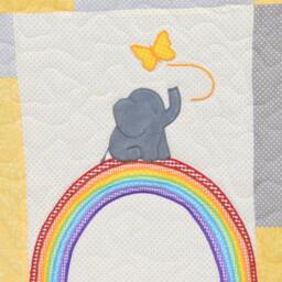Yellow Gray Baby Blanket, Elephant & Rainbow Crib Quilt, Boy Bedding, Toddler Patchwork Bespread - thumbnail 3