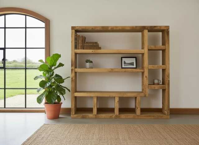 Setley Rustic Shelving Bookcase Handcrafted Solid Wood Display & Storage Shelves - image 1
