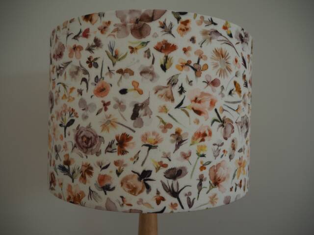 Peach Floral Lampshade Brown & Orange Flower Pattern Handmade Drum Lamp Shade Ceiling Pendant Or Table Floor Various Sizes - image 1