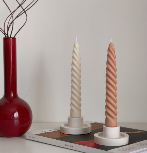 Round Jesmonite Candlestick Holder Minimalist Table Decor - image 1