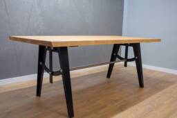 Narvik Industrial Dining Table, Loft Style Modern, Hand Made, Base Powder Coated & Stainless Steel , Handmade Furniture - thumbnail 1